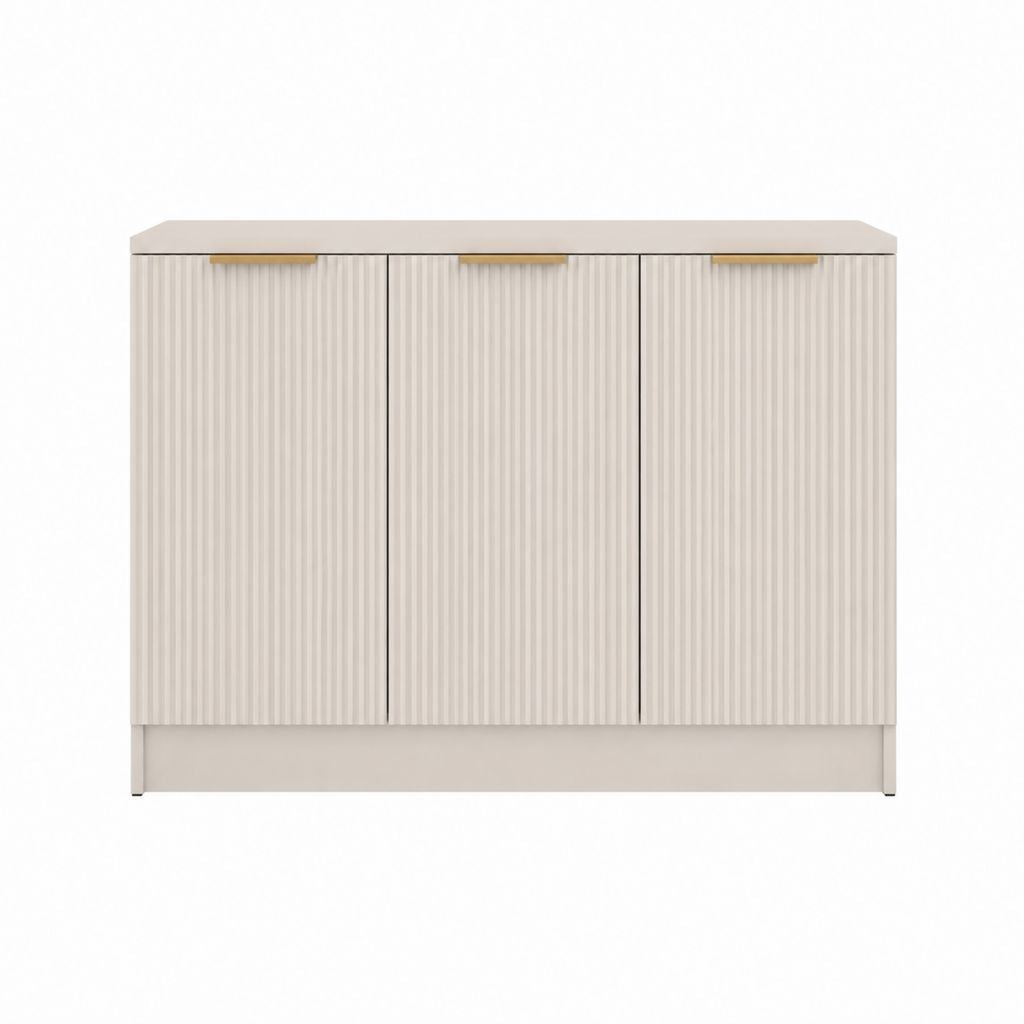 Buffet de rangement 3 portes beige en panneaux de particules rectangulaire 120 x 40 x 90 cm