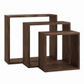 Étagères murales cubes lot de 3 marron noyer en panneaux de particules 60 x 15 x 60 cm 45 x 15 x 45 cm 30 x 15 x 30 cm