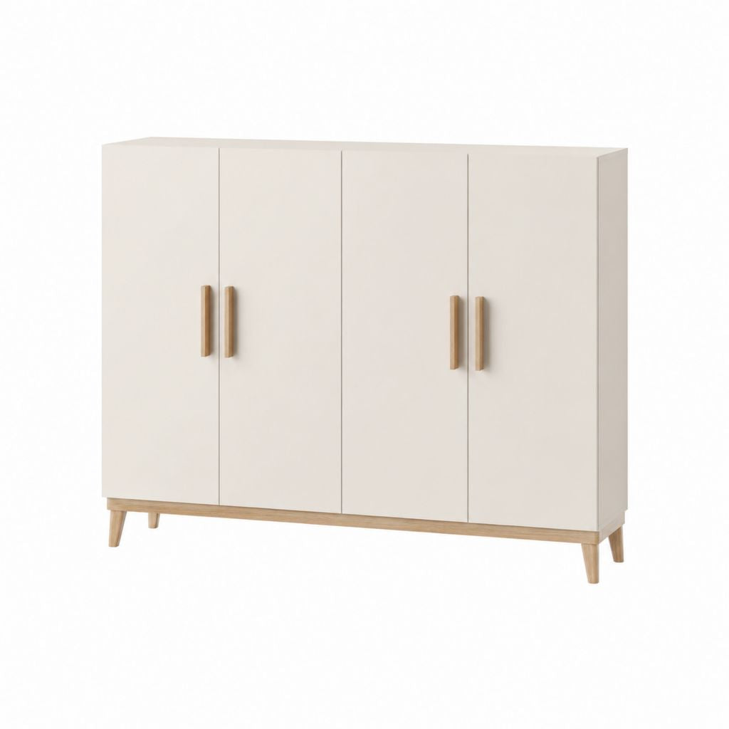 Armoire 4 portes rectangulaire blanche en MDF et bois massif 180 x 52 x 180 cm