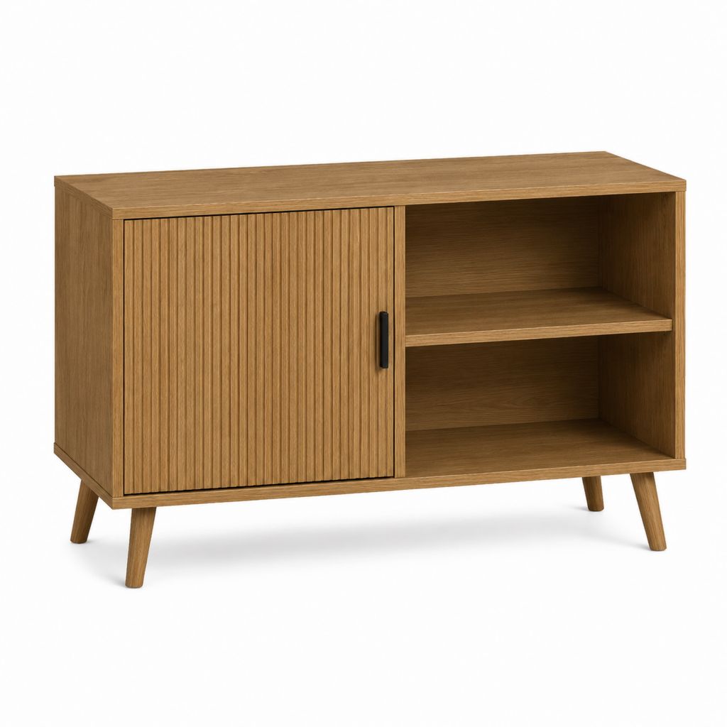 Meuble TV 1 porte coulissante chêne en panneaux de particules 100 x 40 x 75 cm