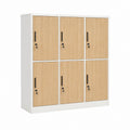 Armoire de chambre 6 portes verrouillables blanc et chêne clair en panneaux de particules mélaminés rectangulaire 180 x 120 x 45 cm