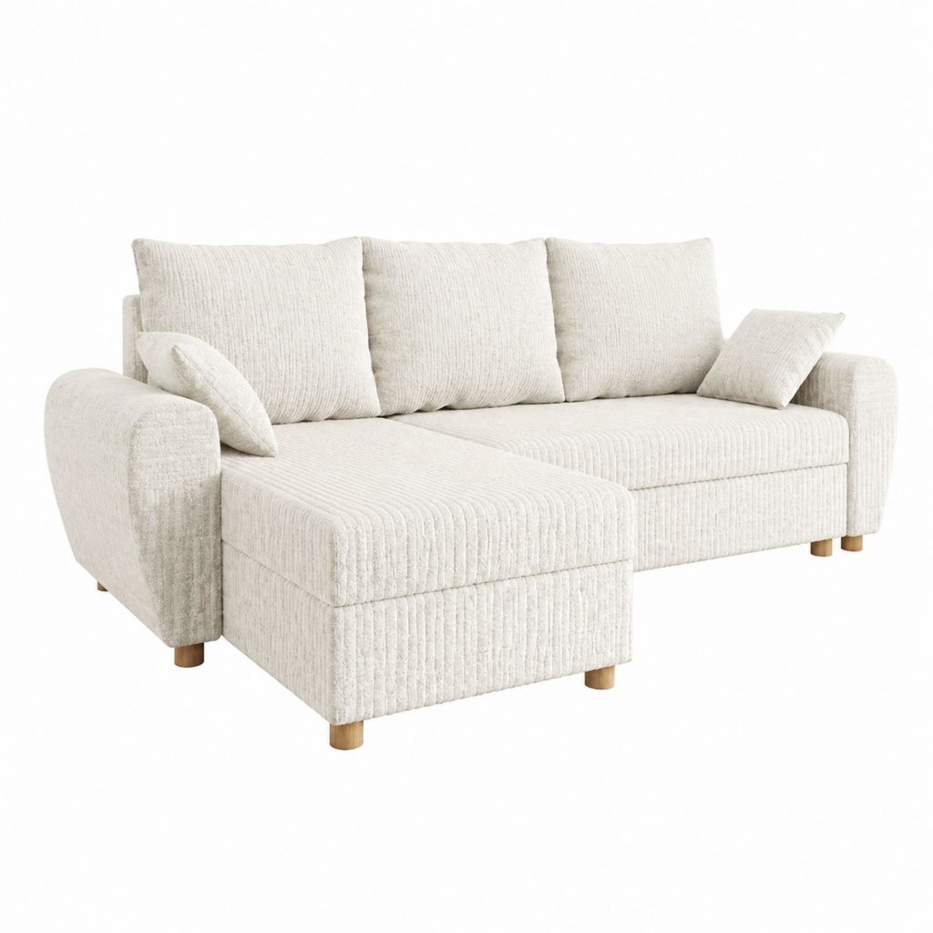 Canapé d'angle gauche 3 places beige en polyester côtelé 230 x 150 x 85 cm