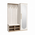 Ensemble meuble d'entrée avec vestiaire banc rangement chaussures armoire miroir blanc beige en panneaux de particules 130 x 40 x 200 cm