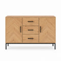 Buffet 2 portes 3 tiroirs chêne naturel panneaux MDF rectangulaire 160 x 40 x 85 cm