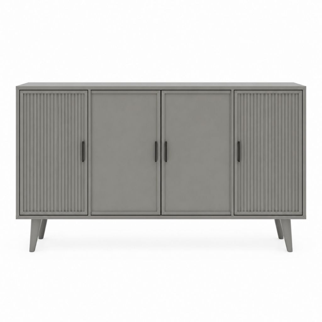Buffet 4 portes gris en panneaux MDF rectangulaire 160 x 40 x 80 cm