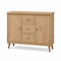 Buffet de rangement 2 portes 3 tiroirs chêne clair panneaux de particules 120 x 40 x 90 cm