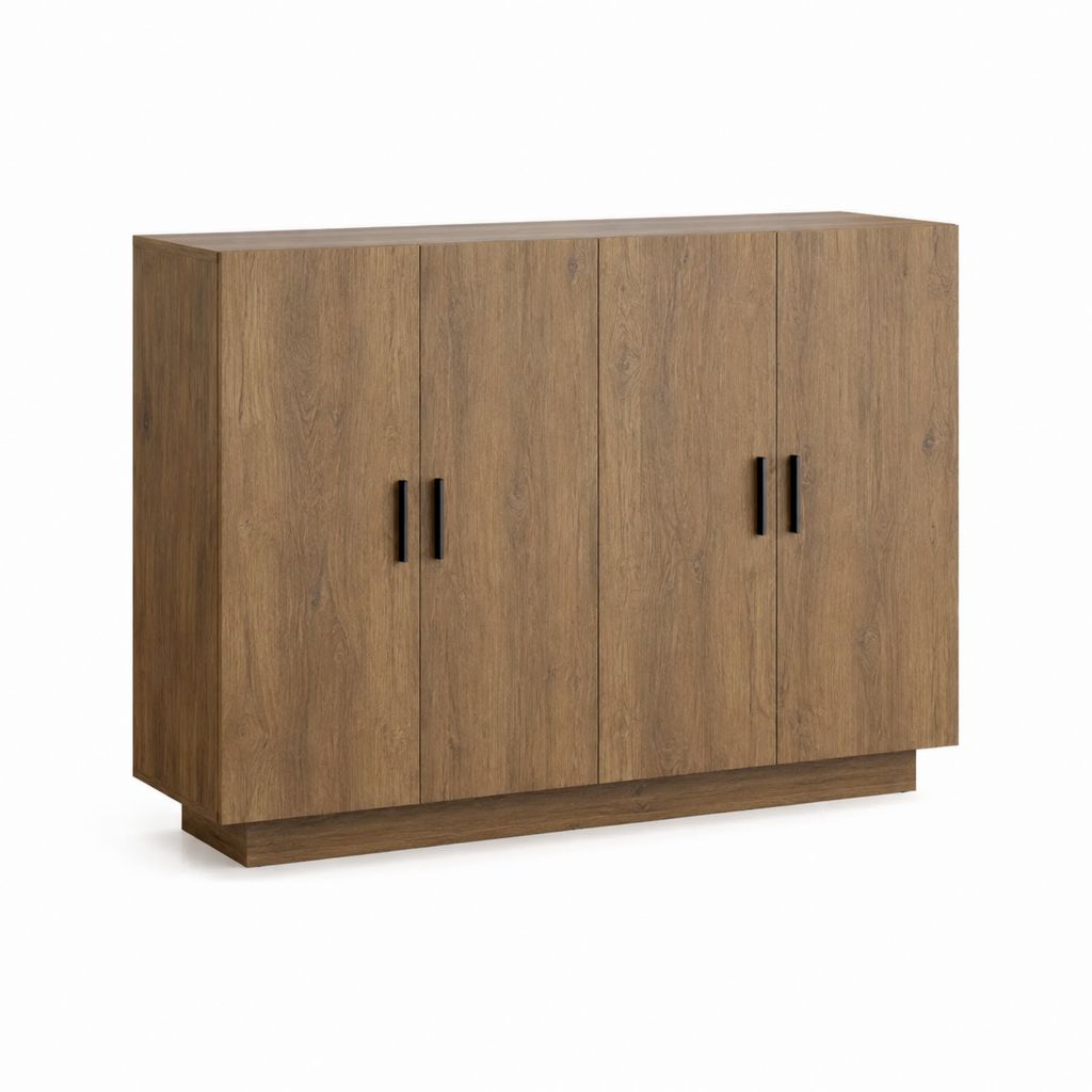 Armoire de chambre 4 portes chêne foncé en panneaux de particules mélaminés rectangulaire 180 x 52 x 200 cm