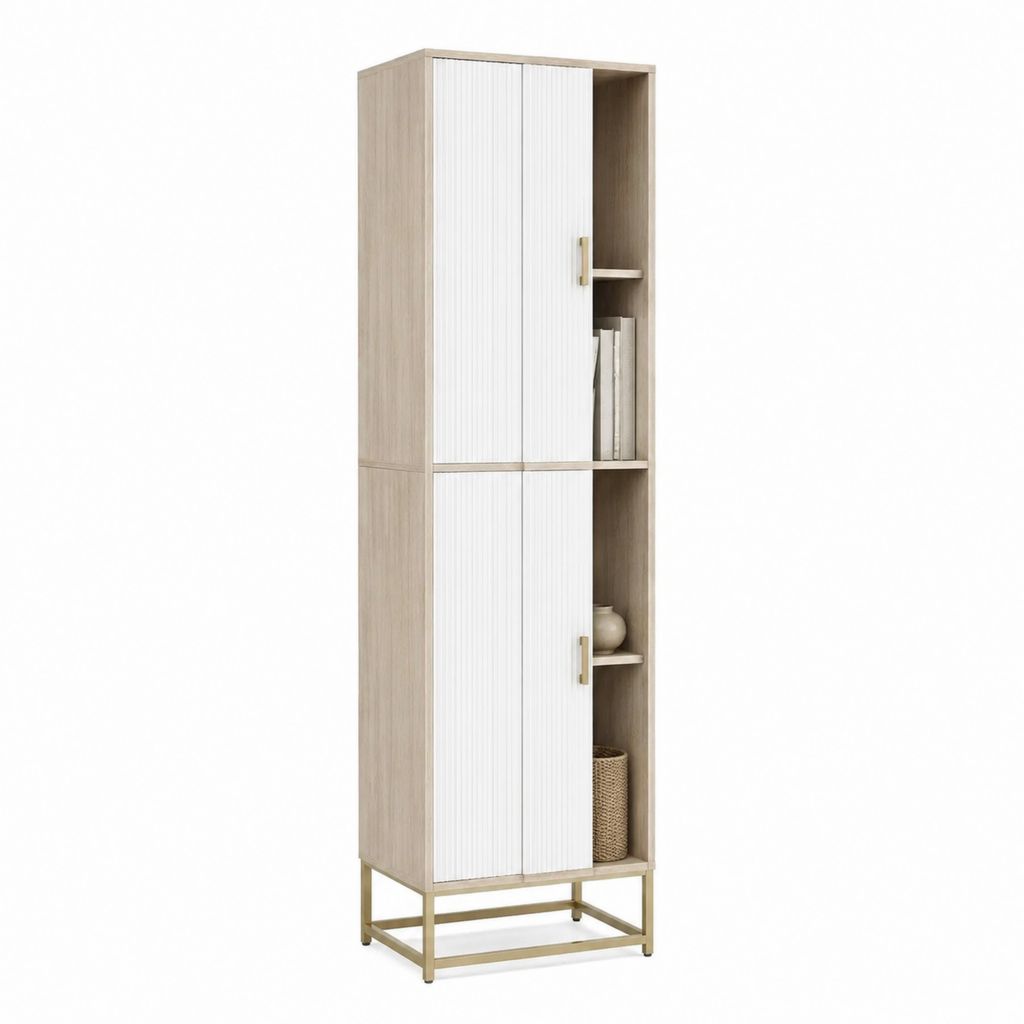 Buffet colonne de rangement chêne clair blanc en MDF 60 x 35 x 180 cm