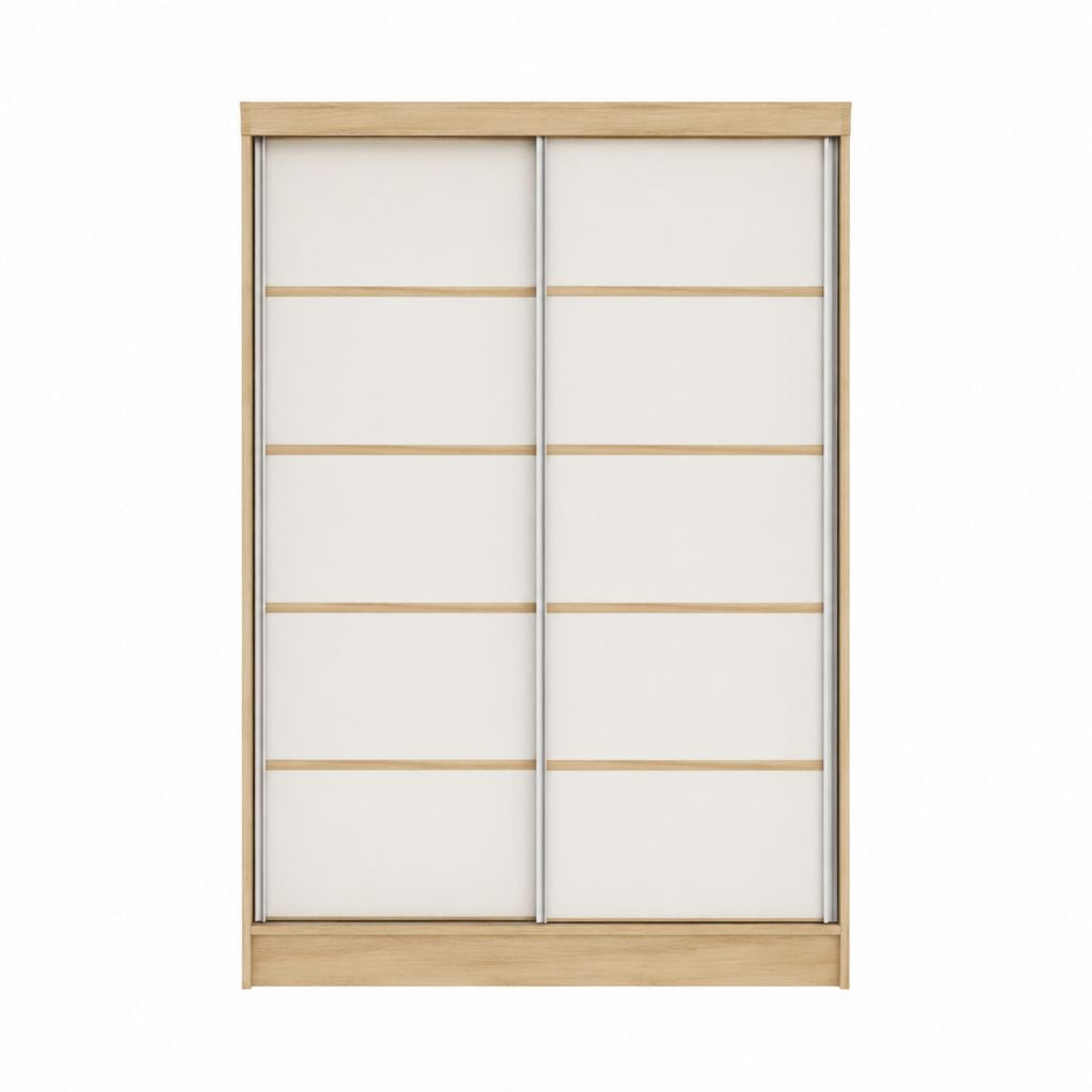 Armoire à portes coulissantes rectangulaire blanche et chêne en panneaux de particules mélaminés 180 x 60 x 200 cm