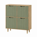 Buffet de rangement rectangulaire 4 portes vert sauge et chêne en panneaux MDF 80 x 40 x 100 cm