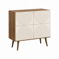 Buffet 4 portes beige et noyer en panneaux MDF 80 x 40 x 100 cm