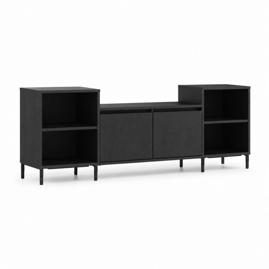 Meuble TV noir en panneaux de particules mélaminés avec rangement 180 x 40 x 70 cm