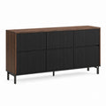 Buffet 4 portes rectangulaire noyer et noir en panneaux MDF 160 x 40 x 80 cm