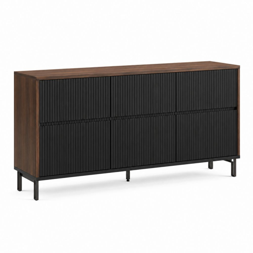 Buffet 4 portes rectangulaire noyer et noir en panneaux MDF 160 x 40 x 80 cm