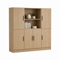 Armoire de rangement 6 portes avec étagères ouvertes chêne clair en panneaux de particules 160 x 40 x 200 cm
