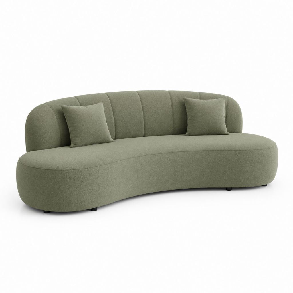 Canapé 3 places vert olive en polyester forme arrondie 220 x 95 x 75 cm