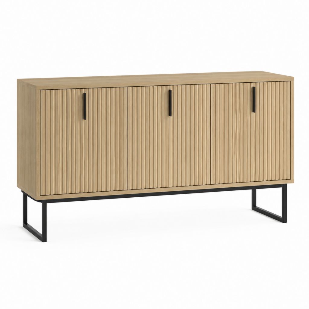 Buffet 3 portes chêne clair panneaux de particules rectangulaire 160 x 40 x 80 cm