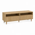 Meuble TV bas en chêne naturel plaqué MDF rectangulaire avec 2 portes et niches 160 x 40 x 60 cm